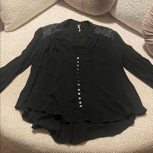 Free People Black Blouse with Button Accents